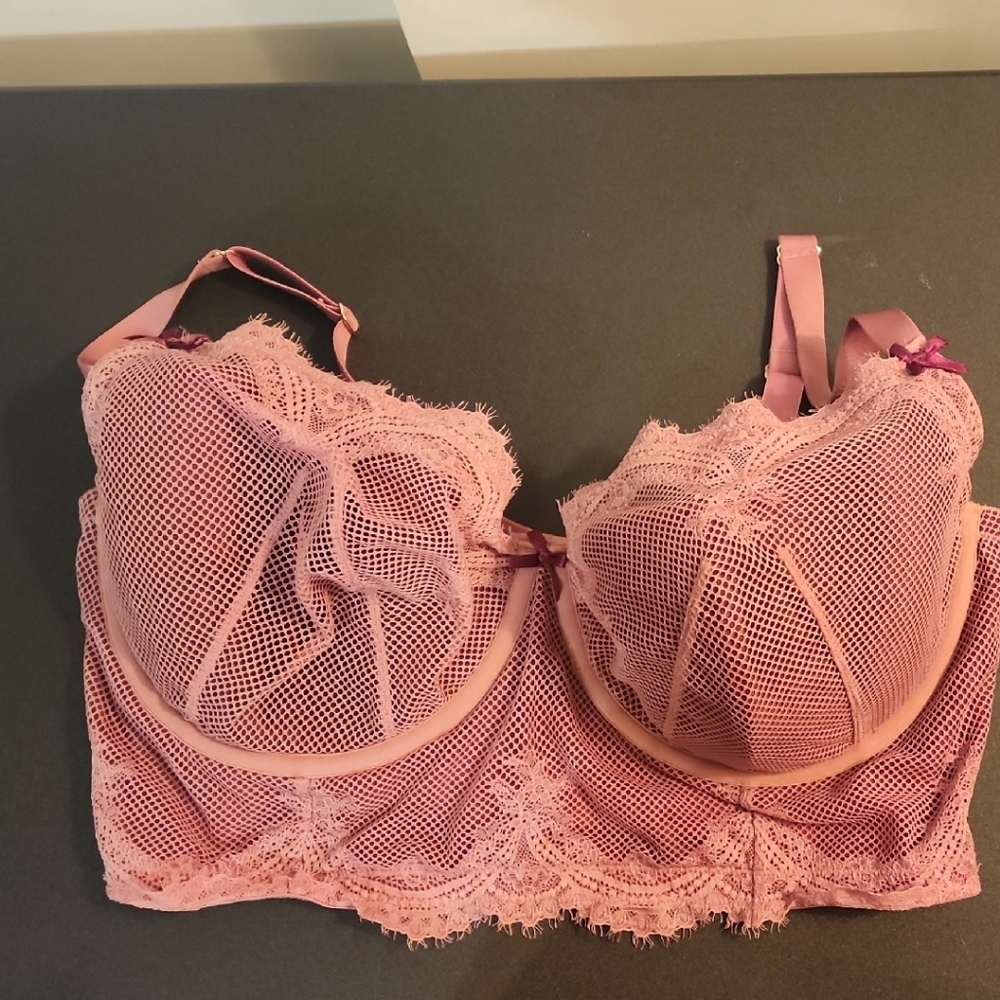 Cacique Pink Lace Mesh Bra with Underwire